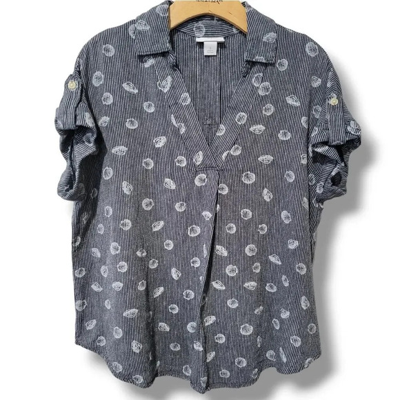 Liz Claiborne Women's sea shells blue button-down Blouse  - small - Picture 1 of 8